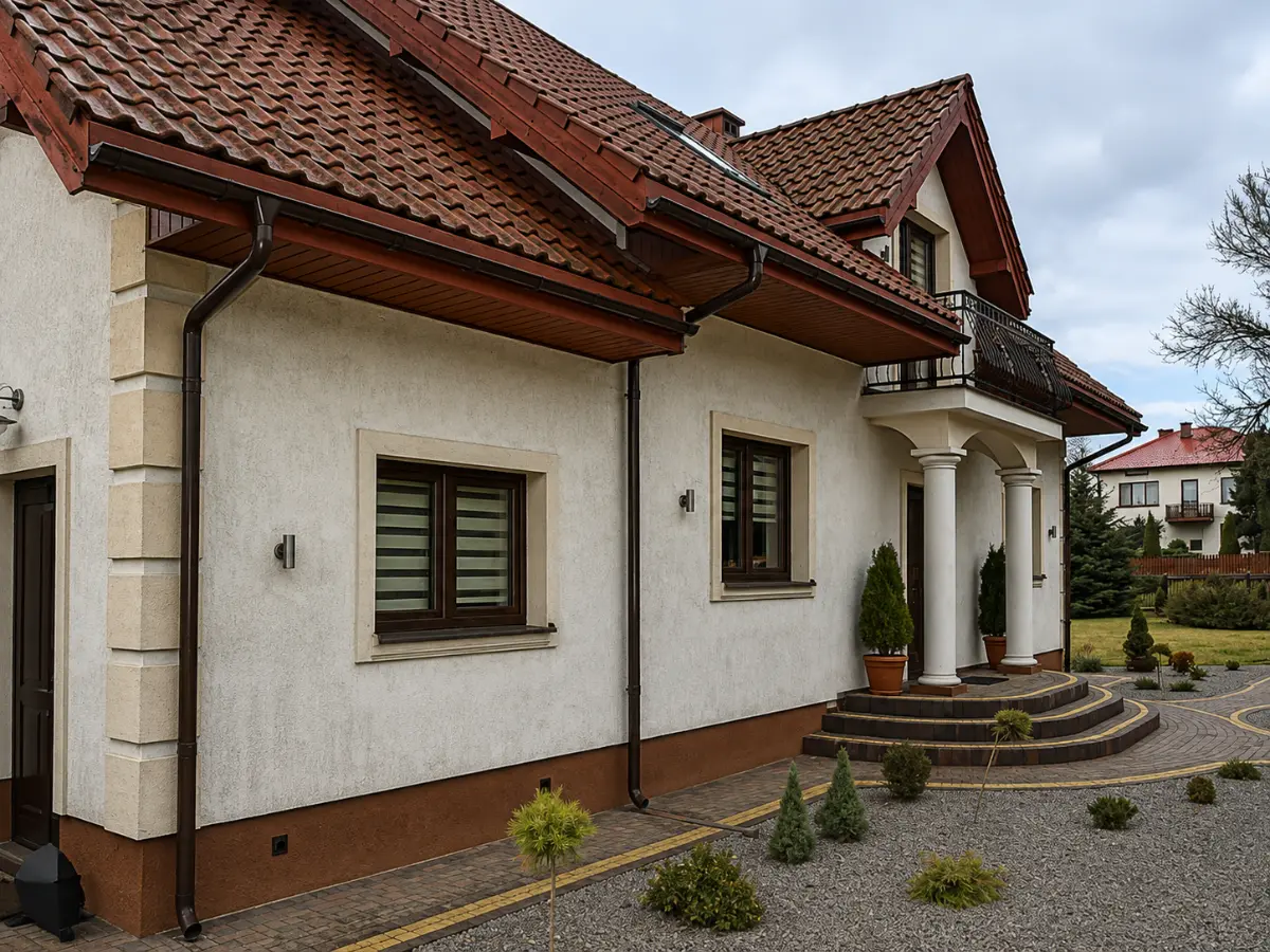 Elewacja z tynku akrylowego przed myciem – glony i naloty
